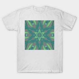 Cartoon Mandala Flower Green and Blue T-Shirt